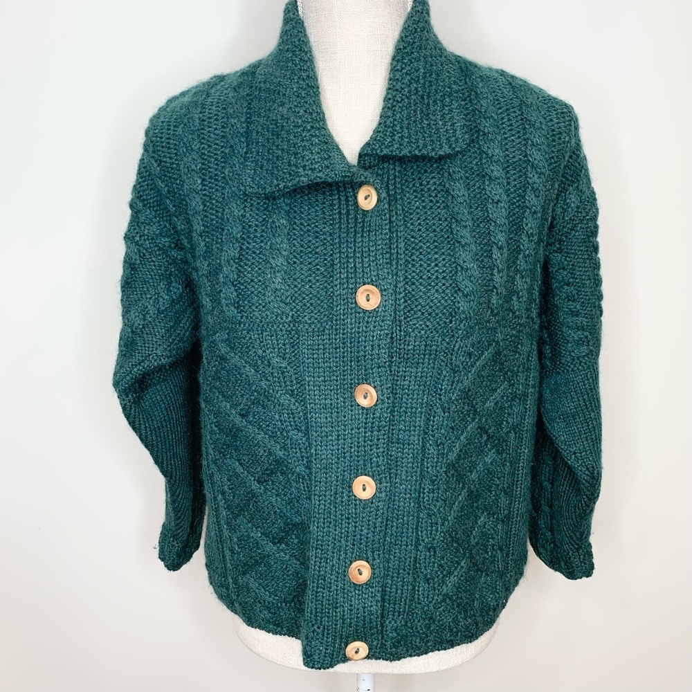 Women's Green Cable Knit Cardigan